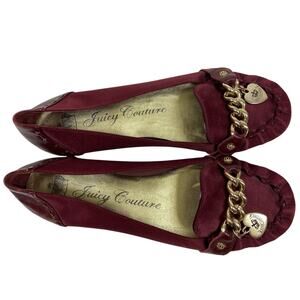 Juicy Couture Vintage Y2K Burgundy Velvet Loafers Gold Chain Crown Accents 7.5